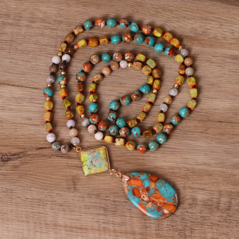 Collier Mala en forme de goutte naturelle en turquoise huître Olivenorma