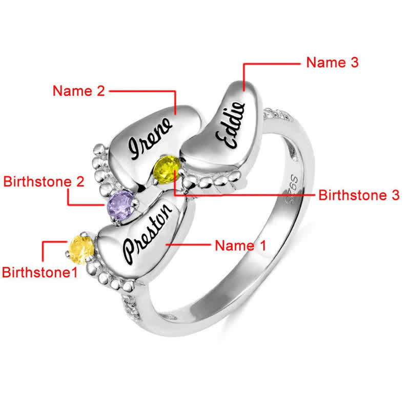 Bague créative avec pierres de naissance gravées pour pieds de bébé Olivenorma