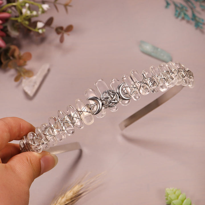 Couronne en cristal tissée en forme d'étoile de lune et de gravier naturel Olivenorma
