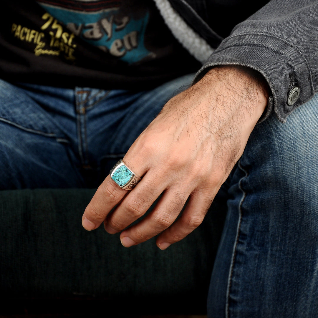 Bague homme aigle turquoise