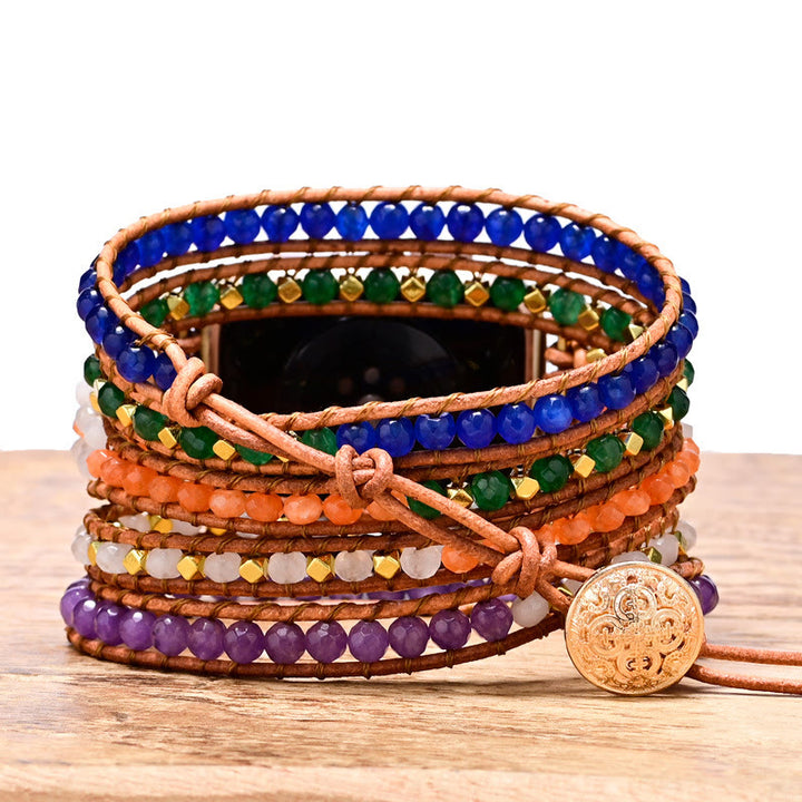 Bracelet de montre Apple tissé à la main en perles de cristal naturel Olivenorma