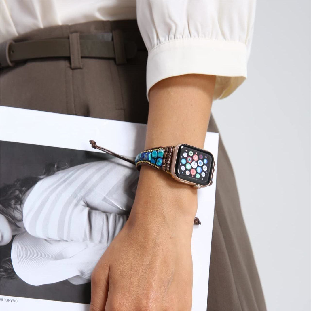 Bracelet enveloppant pour Apple Watch avec pierre empereur bleue Olivenorma