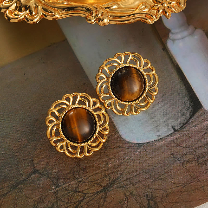 Boucles d'oreilles en or avec tournesol et œil de tigre Olivenorma