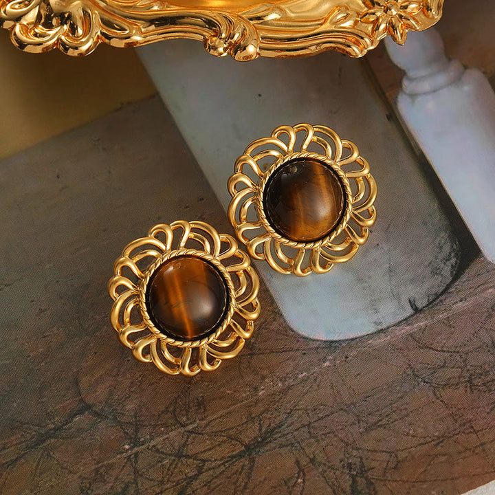 Boucles d'oreilles en or avec tournesol et œil de tigre Olivenorma