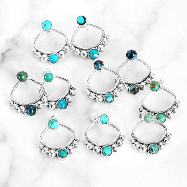 Boucles d'oreilles à tige en perles rondes turquoise Olivenorma