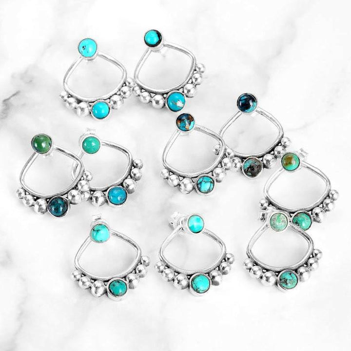 Boucles d'oreilles à tige en perles rondes turquoise Olivenorma