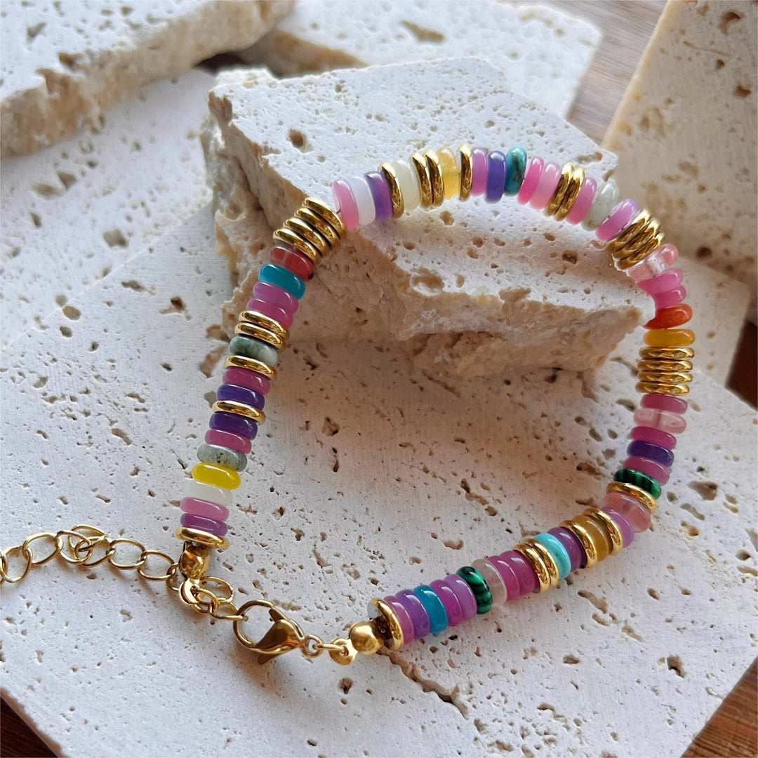 Collier et bracelet en pierres précieuses de style bohème Olivenorma avec perles rondes en cristal mélangées