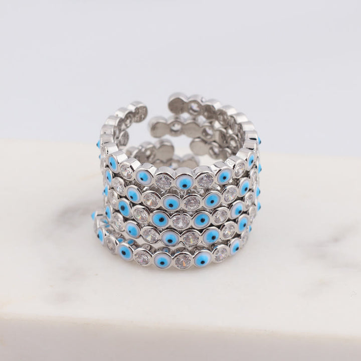 Bague ajustable en zircon blanc avec mauvais œil coloré Olivenorma