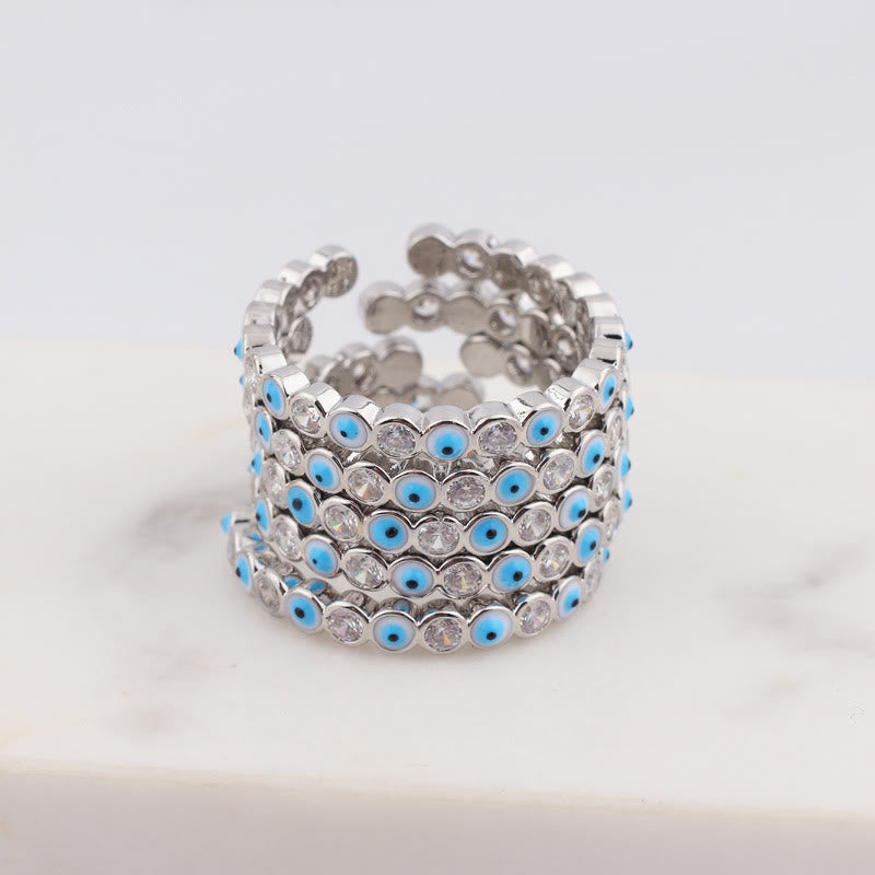 Bague ajustable en zircon blanc avec mauvais œil coloré Olivenorma