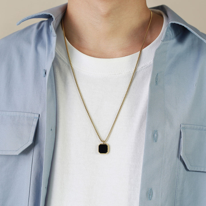 Collier long à chaîne pour homme avec pendentif carré Olivenorma