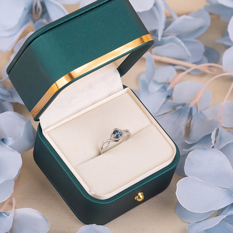 Bague de fiançailles en alexandrite bleue en forme de vague Olivenorma