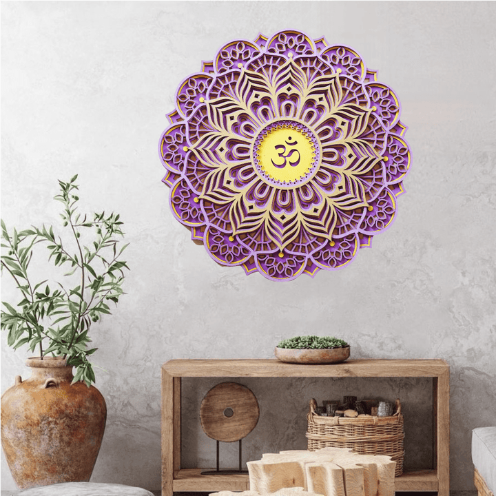 Décoration murale sculptée 3D Olivenorma violet rose Om Hamsa Chakra