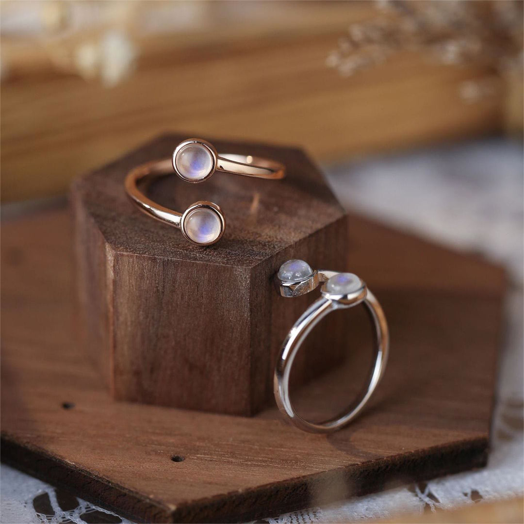 Bague ajustable ouverte en pierre de lune S925 Olivenorma
