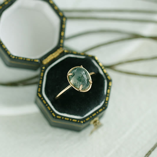 Bague en argent 925 avec agate mousse ovale naturelle Olivenorma