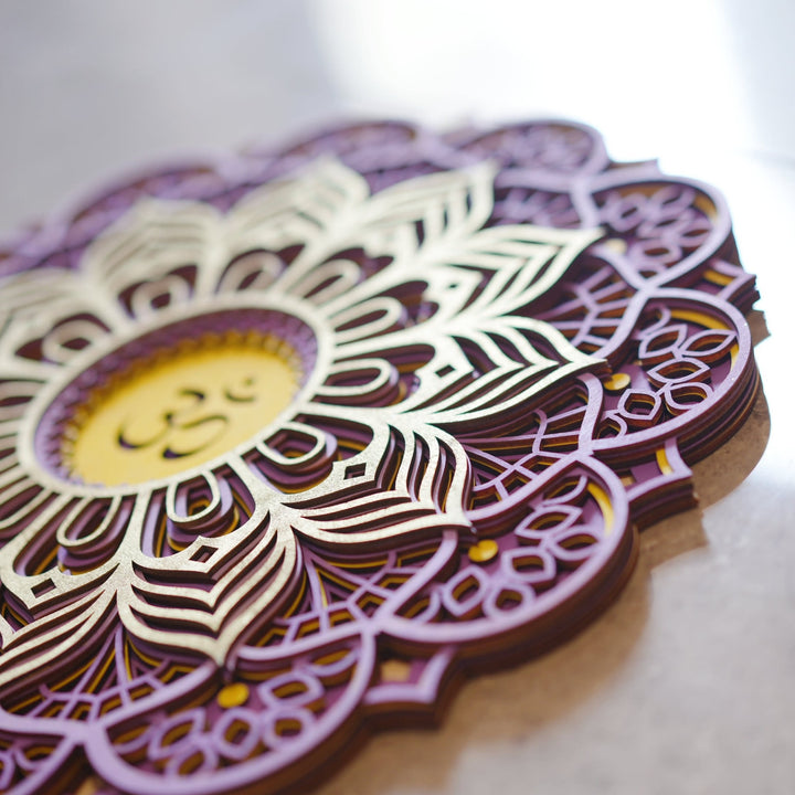 Décoration murale sculptée 3D Olivenorma violet rose Om Hamsa Chakra