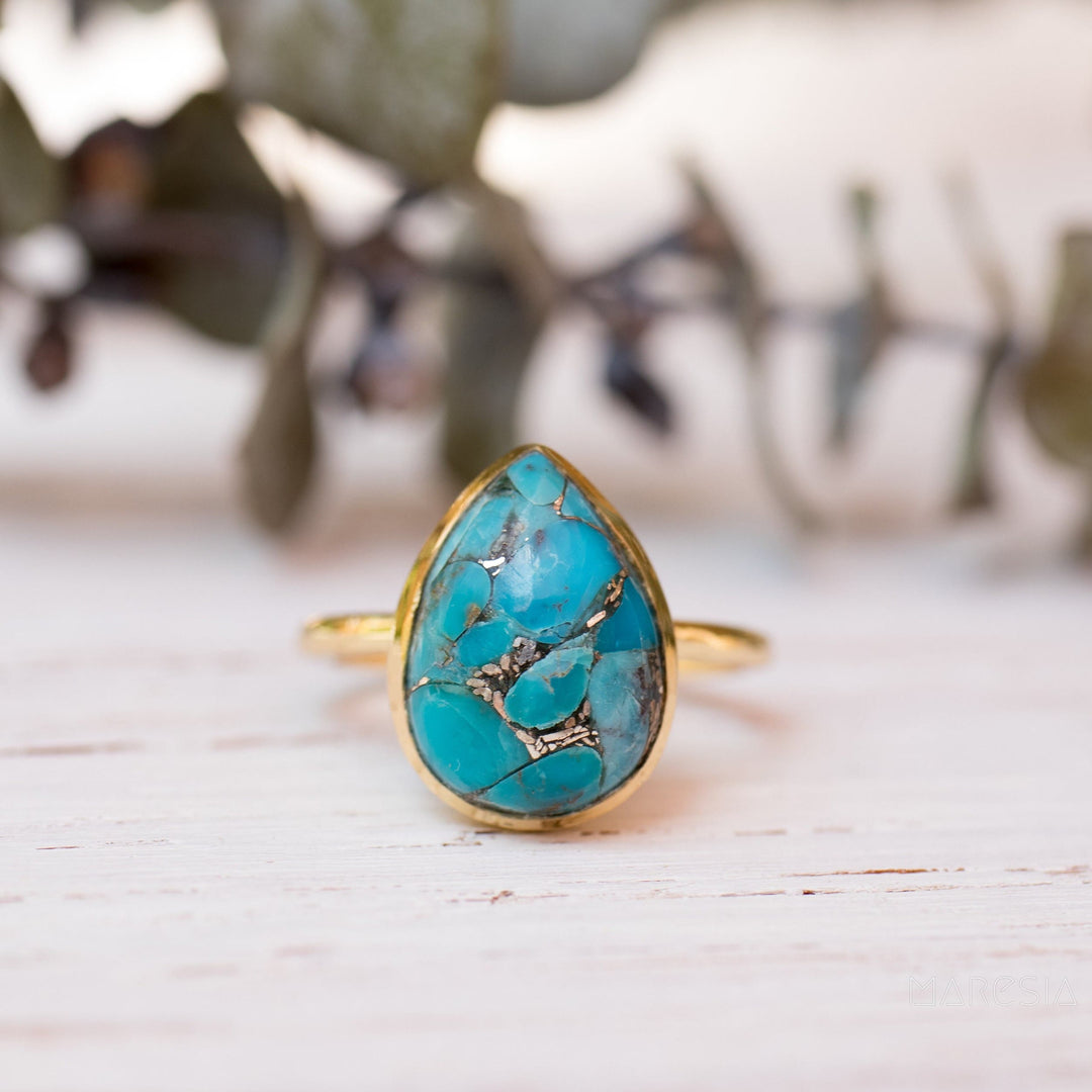 Bague en forme de goutte d'eau en cuivre turquoise Olivenorma