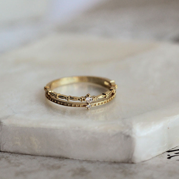 Bague à deux canapés en argent sterling S925 avec zircon blanc Olivenorma