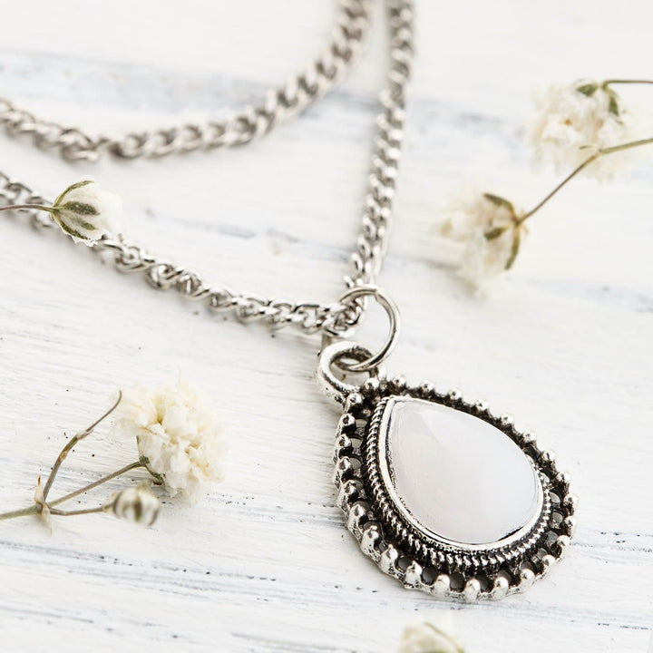 Collier ras du cou double en pierre de lune en forme de goutte Olivenorma