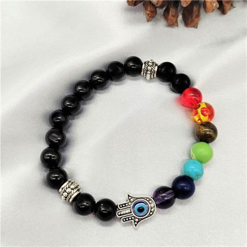 Bracelet de perles colorées Olivenorma avec mauvais œil et chakra Hamsa