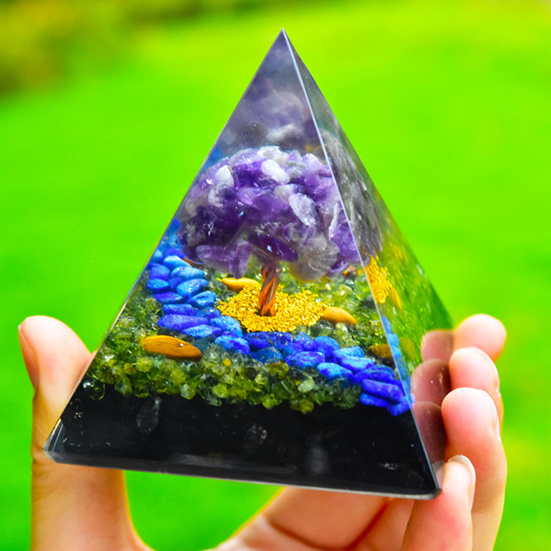 Olivenorma Améthyste Péridot Obsidienne Lapis Lazuli Arbre de Vie Orgone Pyramide