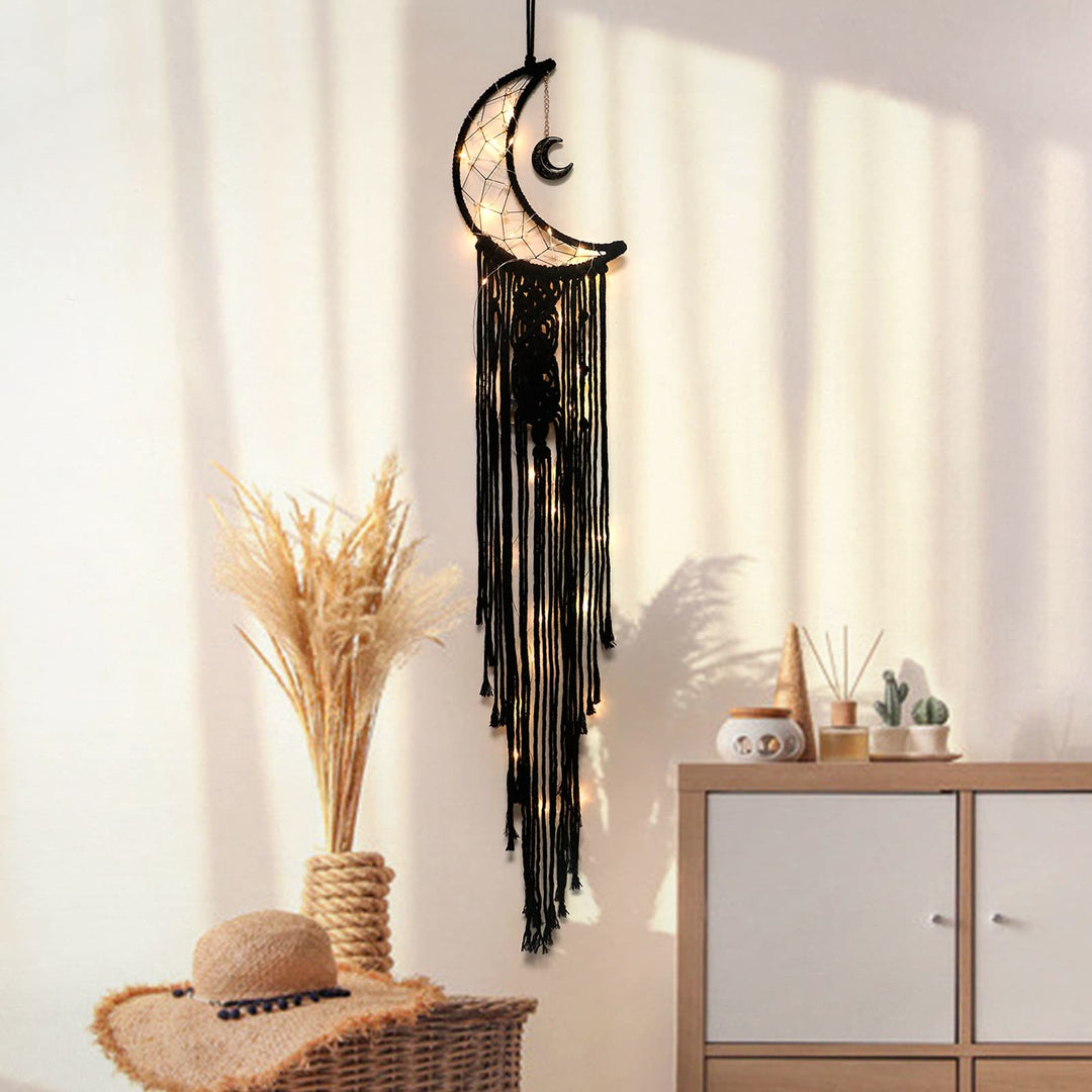 Attrape-rêves en macramé avec motif lune en onyx noir Olivenorma