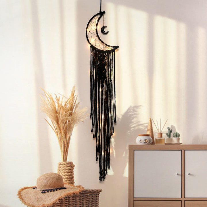 Attrape-rêves en macramé avec motif lune en onyx noir Olivenorma