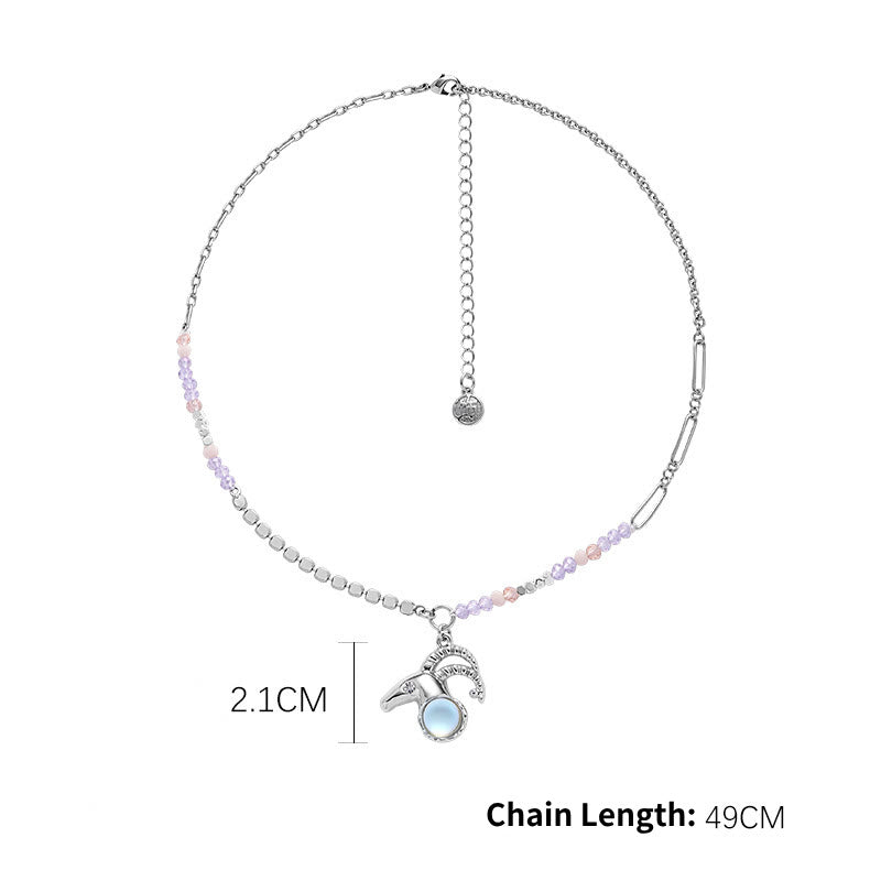 Collier pendentif en alliage avec pierre de lune et zodiaque Olivenorma