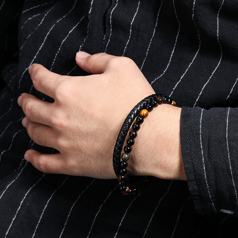 Bracelet en cuir à deux couches pour hommes Olivenorma