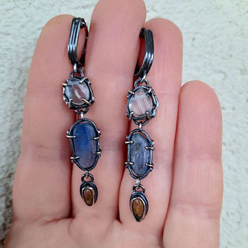 Boucles d'oreilles de sorcière ethniques en saphir et pierre de lune ovale Olivenorma