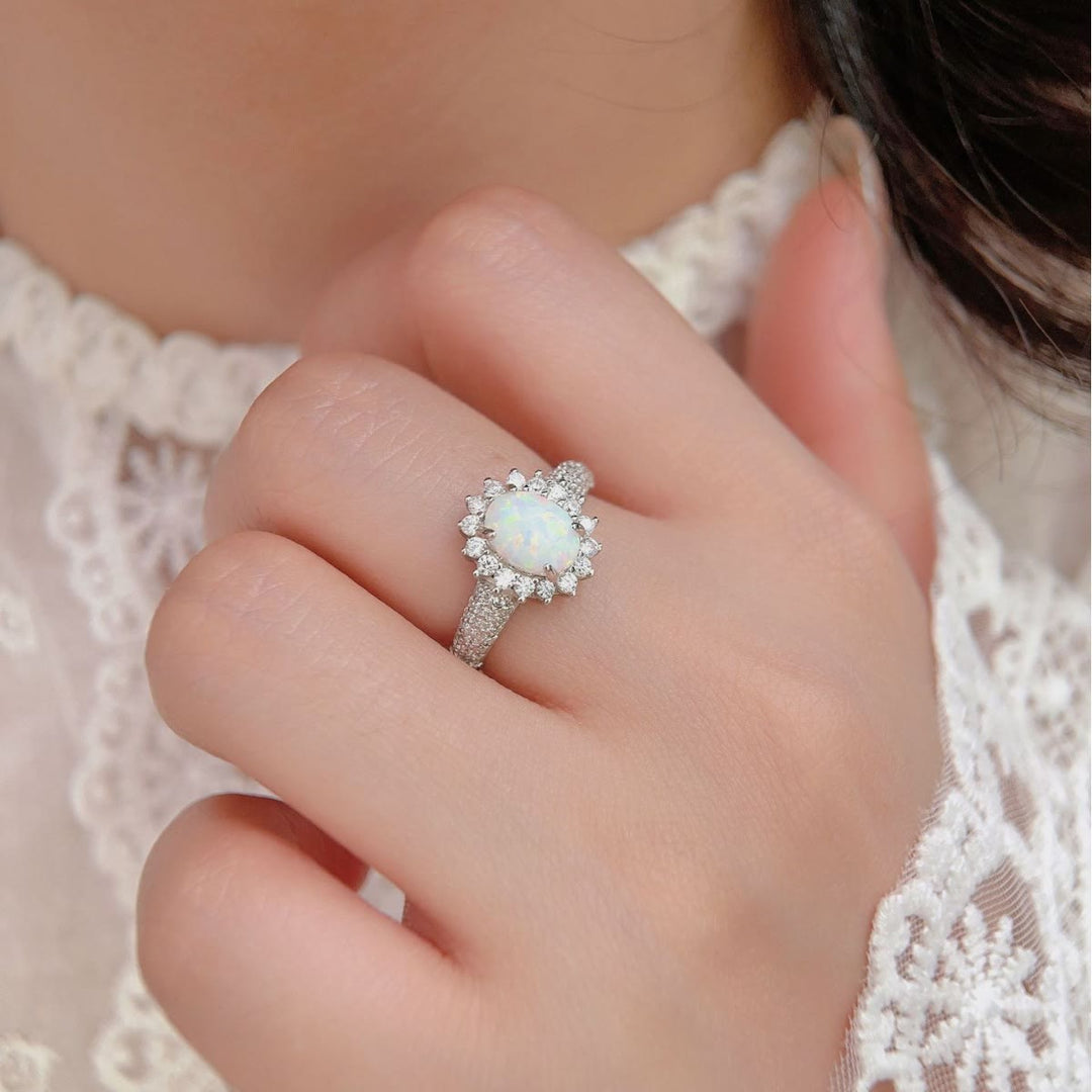 Bague fleur en zircon blanc opale Olivenorma