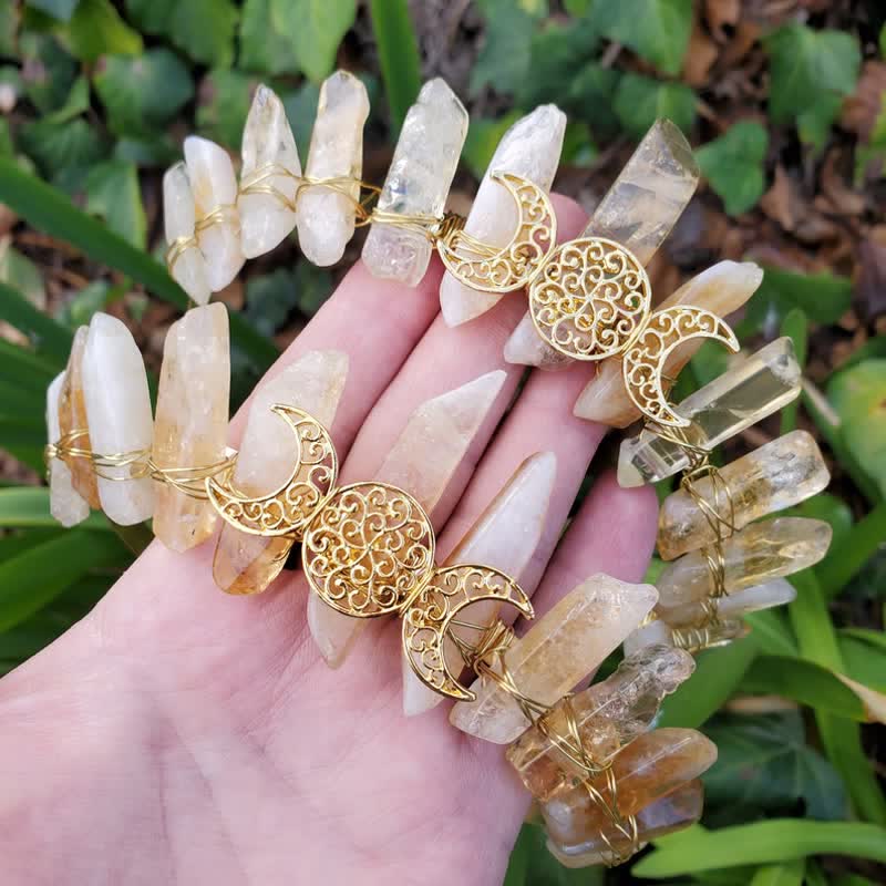 Couronne de citrine Olivenorma avec couronne de cristal de phase de lune en or