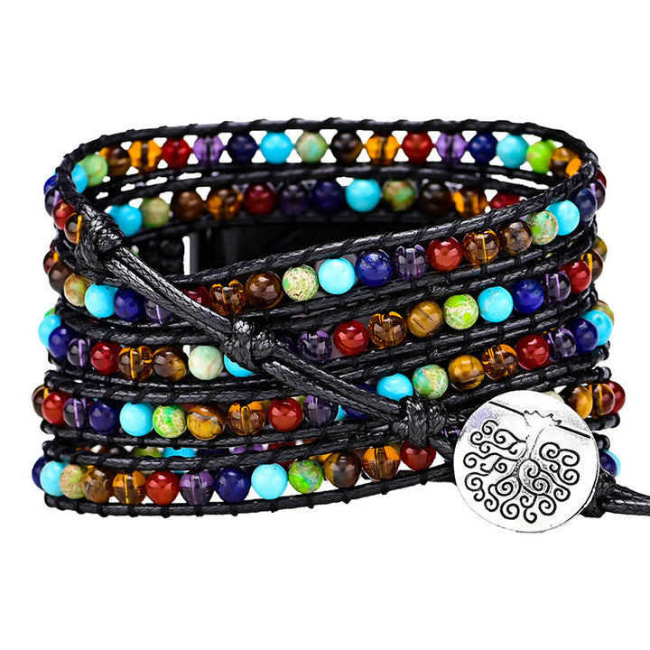 Bracelet de montre Apple tissé à la main avec pierres chakra à 5 couches Olivenorma