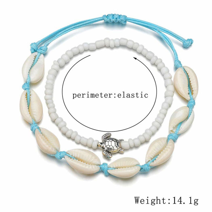 Bracelet de cheville en alliage de coquillages et perles de tortue Olivenorma Boho