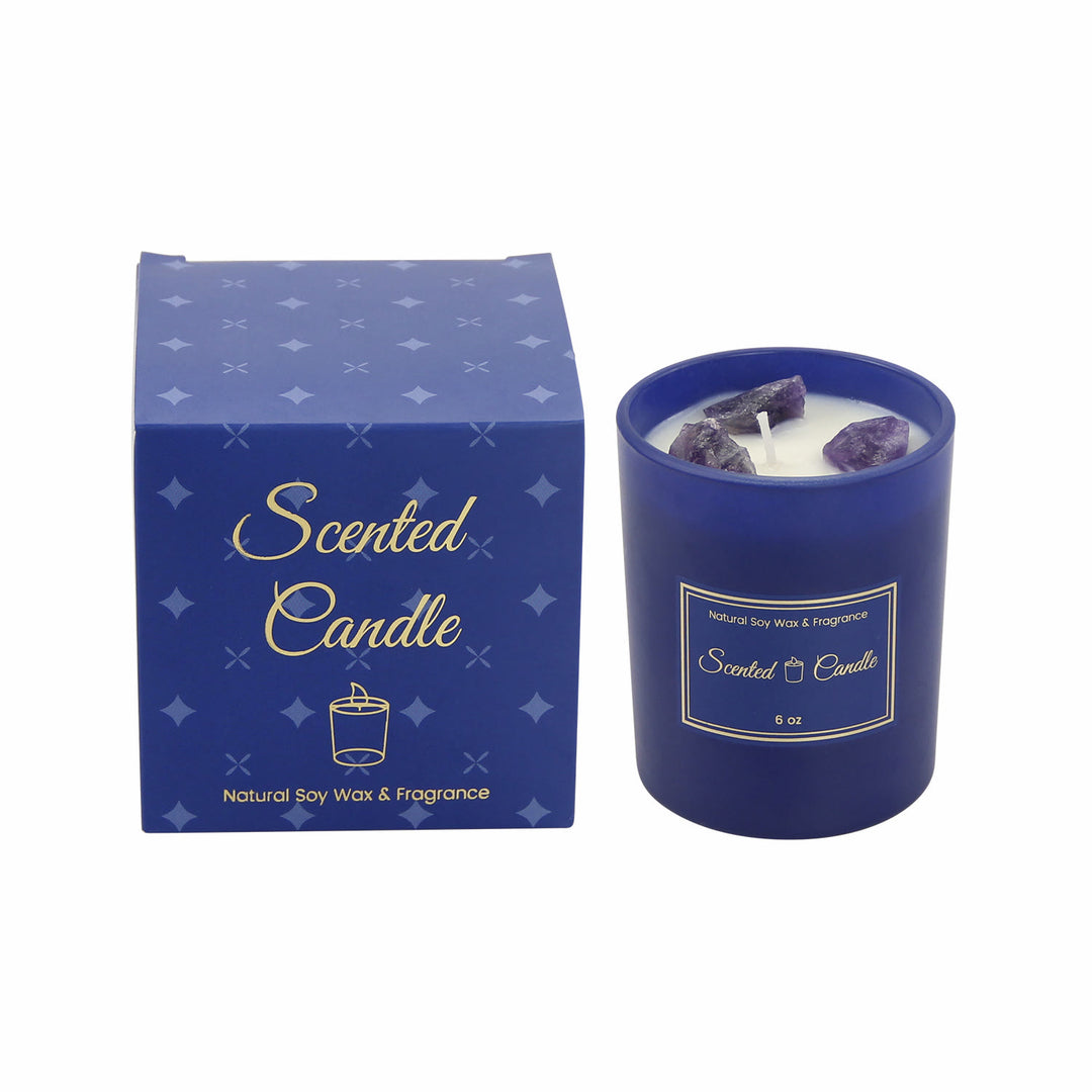 Bougie parfumée en cristal avec bouteille en verre bleu Olivenorma