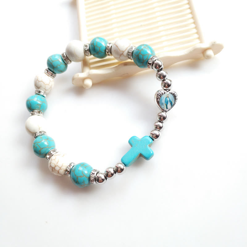 Bracelet Croix Perles Turquoise Blanches Turquoise Olivenorma