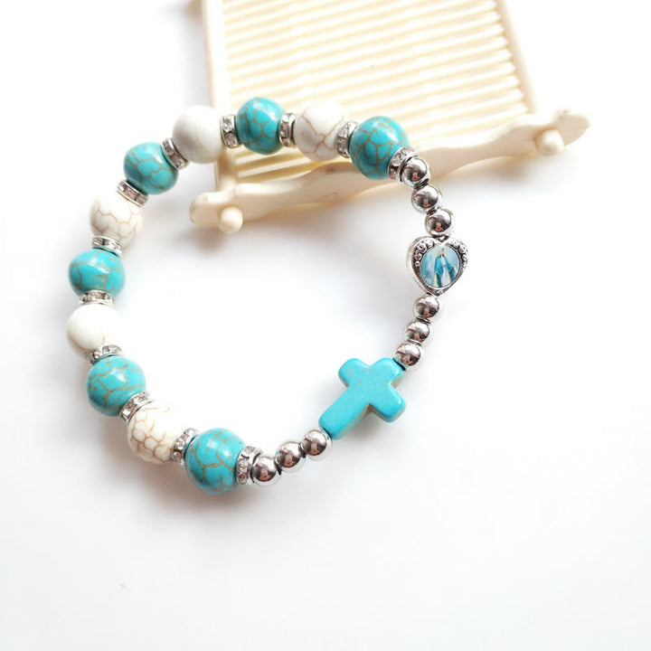 Bracelet Croix Perles Turquoise Blanches Turquoise Olivenorma