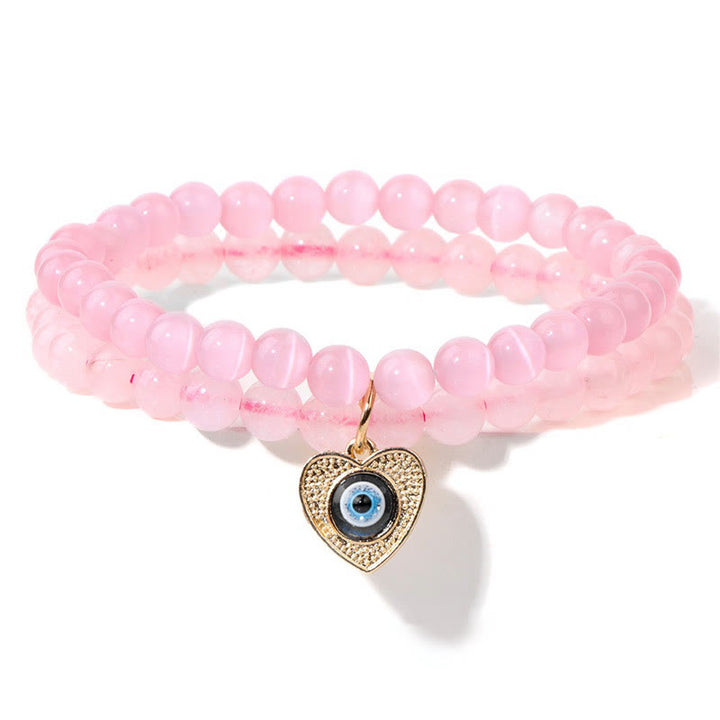 Bracelet double couche avec pendentif mauvais œil en pierre œil de chat Olivenorma