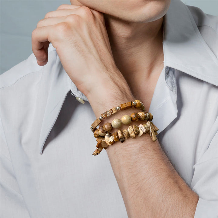 Ensemble de bracelets irréguliers à trois couches en pierre naturelle Olivenorma