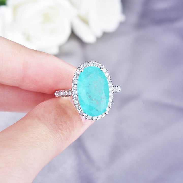 Bague de fiançailles ajustable Olivenorma avec grande tourmaline Paraiba ovale