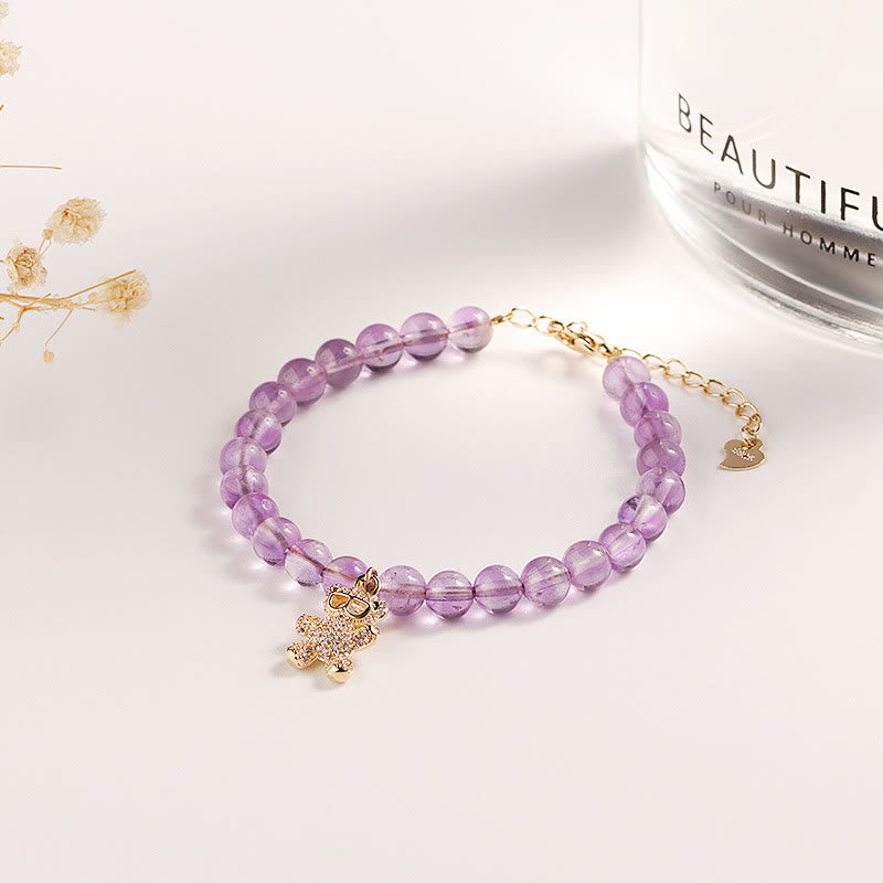 Bracelet à breloques en forme d'ours en cristal d'améthyste Olivenorma de 6 mm