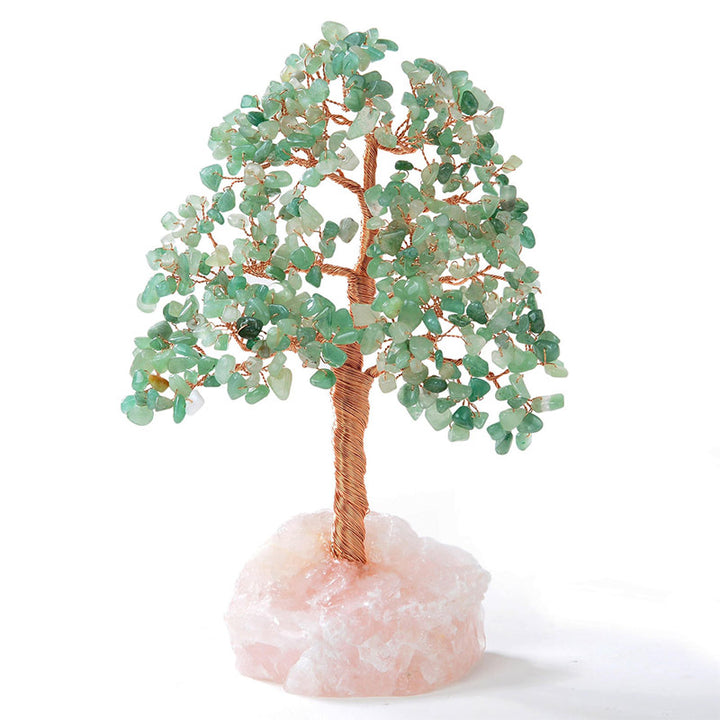 Arbre Feng Shui Bonsaï Aventurine Olivenorma avec base en quartz rose