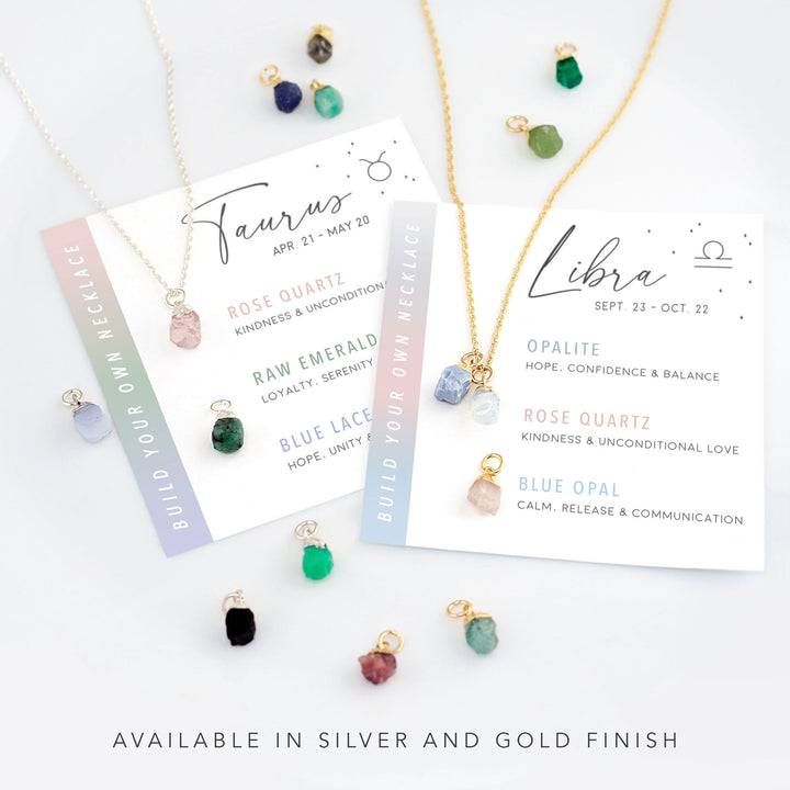 Collier avec pendentifs en cristal brut du zodiaque Olivenorma