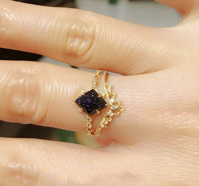 Bague couronne à double rangée de zircons blancs et de grès bleu Olivenorma