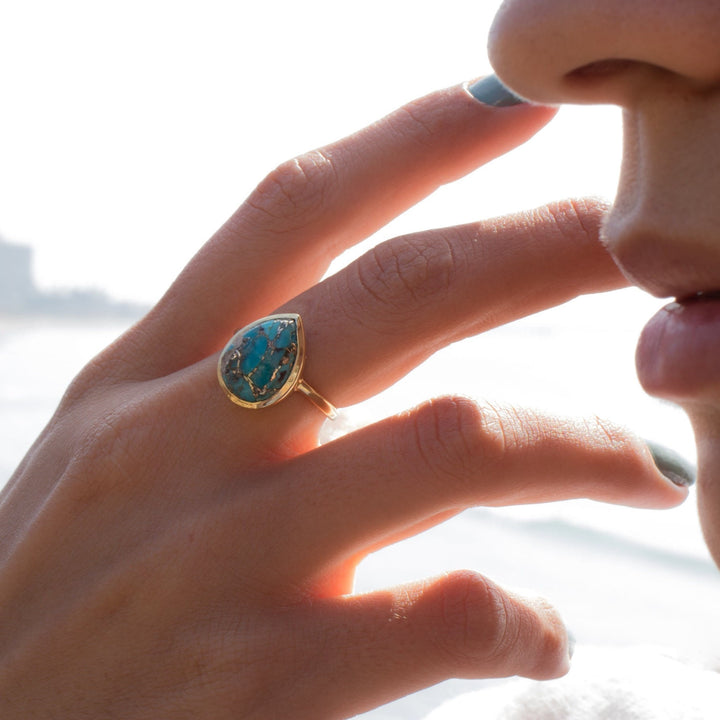 Bague en forme de goutte d'eau en cuivre turquoise Olivenorma