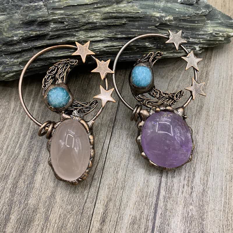 Collier Bohemia Olivenorma en quartz rose et améthyste avec étoile de lune