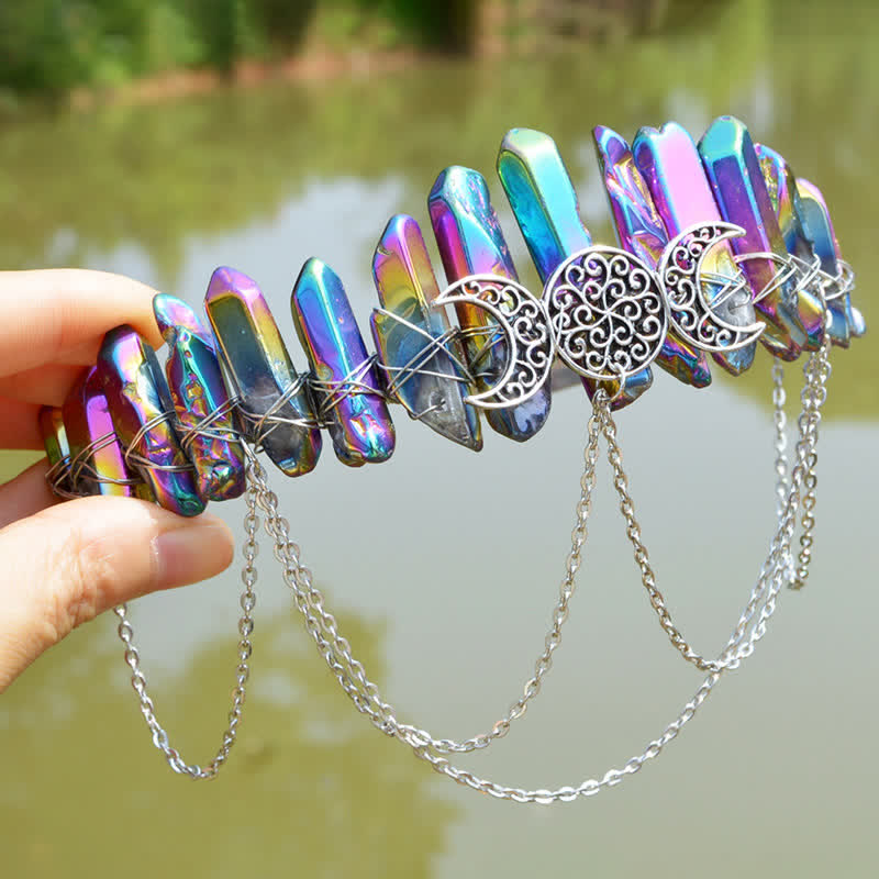 Couronne de cristal naturel de déesse de croissant de lune Olivenorma