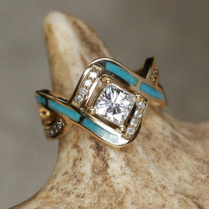 Bague Olivenorma en argent plaqué S925 avec turquoise et zircon