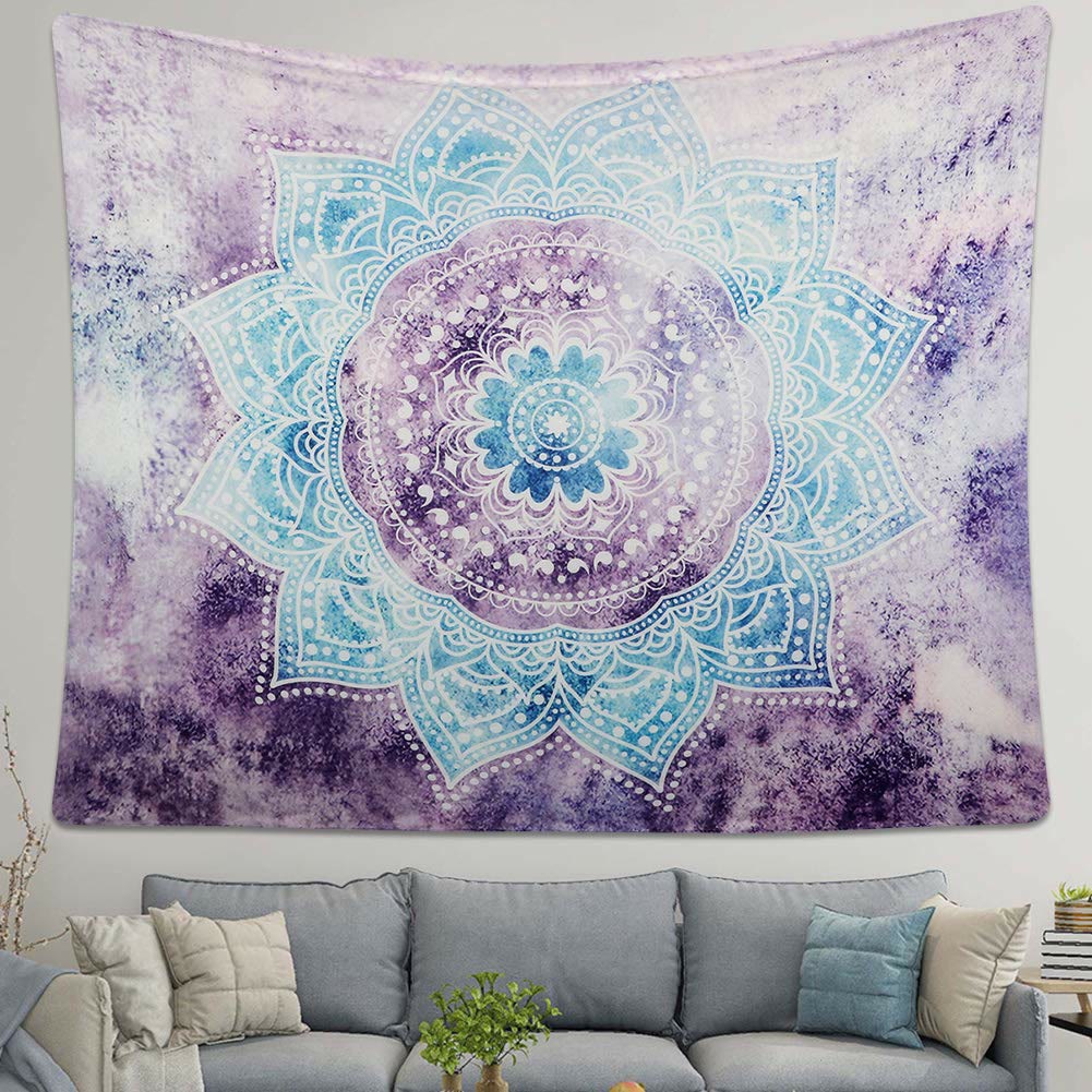 Tapisserie murale décorative à motif mandala violet et bleu Olivenorma