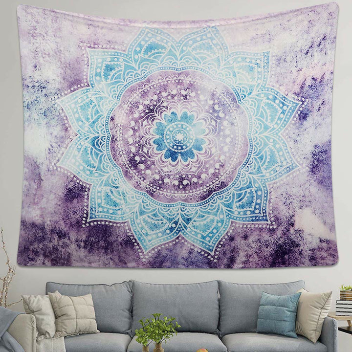Tapisserie murale décorative à motif mandala violet et bleu Olivenorma