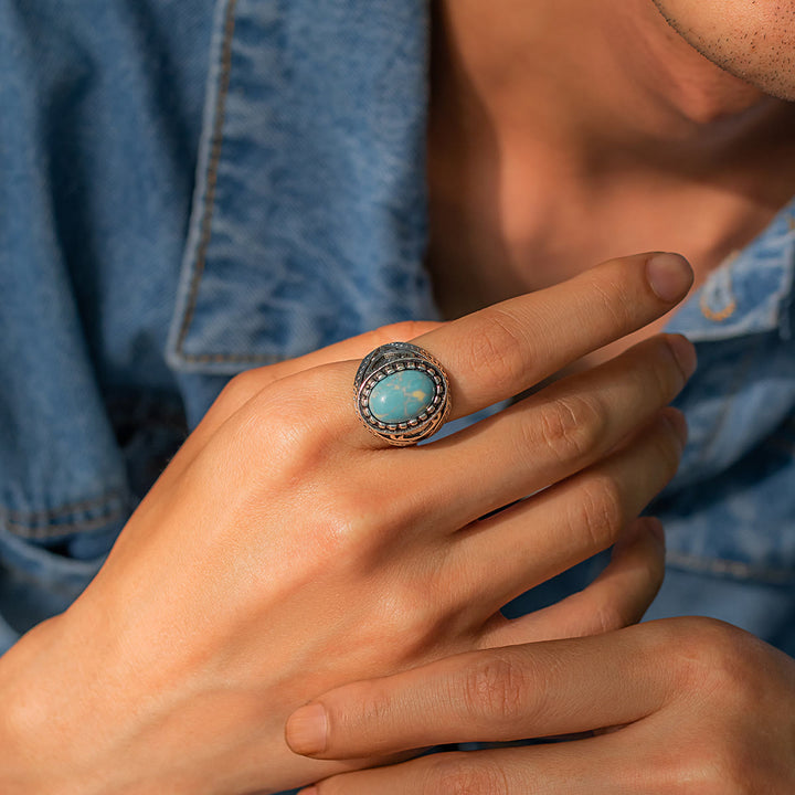 Bague rétro turquoise Olivenorma pour homme - image 2